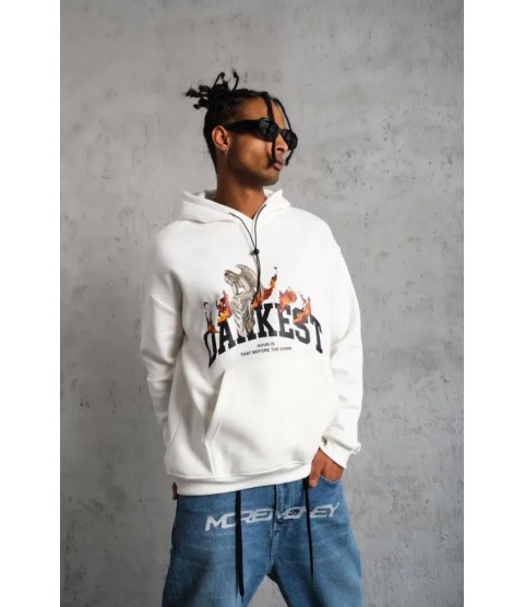 Erkek DANKES Baskılı Kapüşonlu Sweat - Beyaz