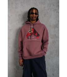 Erkek Eldiven Baskılı Kapüşonlu Sweat - Gül Kurusu