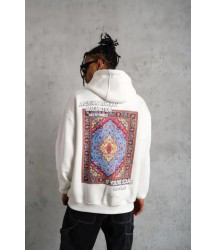 Erkek Kilim Desen Kapüşonlu Sweat- Beyaz