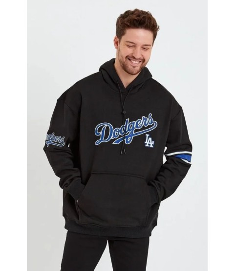 Erkek Baskılı Kapşonlu Üç Iplik Oversize Sweatshirt - Siyah