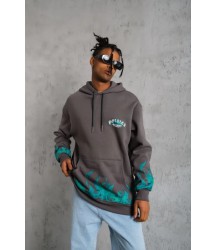 Erkek Üç İplik İçi Pamuklu Alev Baskılı Kapüşonlu Sweatshirt - Gri