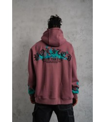 Erkek Üç İplik Içi Pamuklu Alev Baskılı Kapüşonlu Sweatshirt - Gül Kurusu