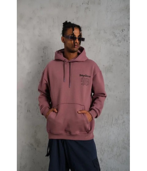 Erkek 98 Baskılı Kapşonlu Sweat - Gül Kurusu