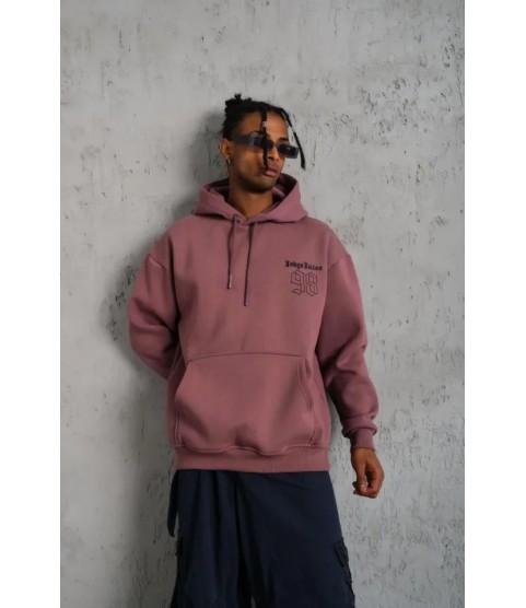 Erkek 98 Baskılı Kapşonlu Sweat - Gül Kurusu