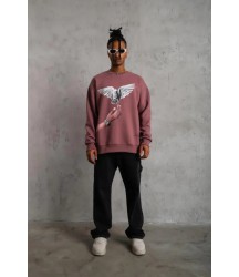 Erkek Güvercin Baskılı Sweatshirt - Gül Kurusu