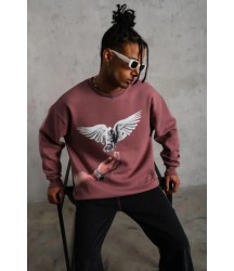 Erkek Güvercin Baskılı Sweatshirt - Gül Kurusu