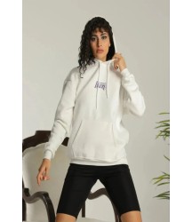 24 Sırt Baskılı Ovresize Üç İplik Kapüşonlu Sweatshirt - Beyaz