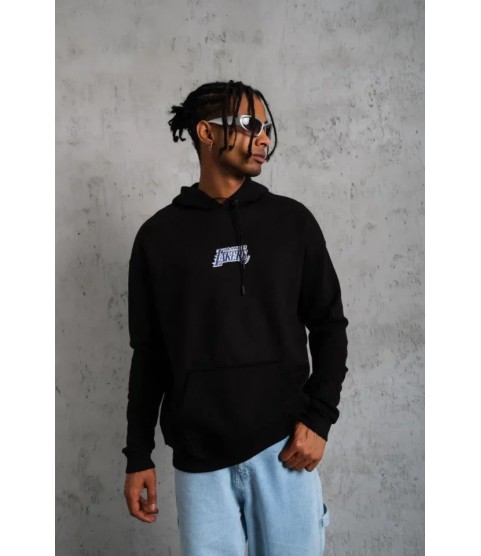 Erkek Baskılı Oversize Üç İplik Kapüşonlu Sweatshirt - Siyah