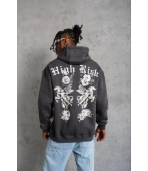 Erkek Baskılı Kapşonlu Sweat - Füme