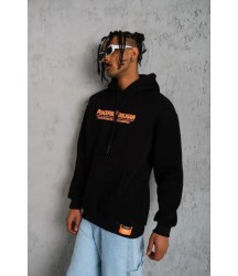 Erkek Armalı Baskılı Kapüşonlu Sweatshirt - Siyah