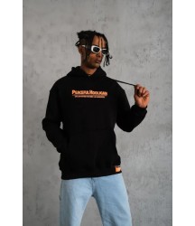 Erkek Armalı Baskılı Kapüşonlu Sweatshirt - Siyah