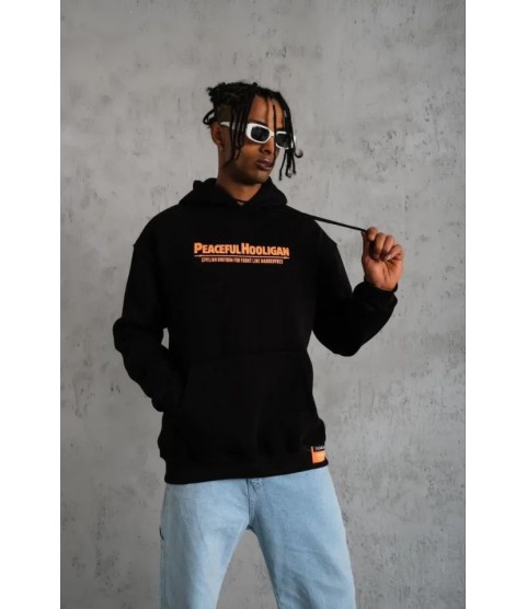 Erkek Armalı Baskılı Kapüşonlu Sweatshirt - Siyah