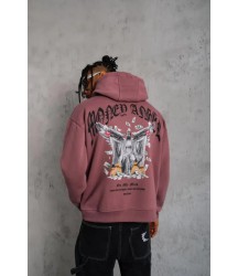 Erkek Kordon İpli Baskılı Kapüşonlu Sweatshirt - Gül Kurusu