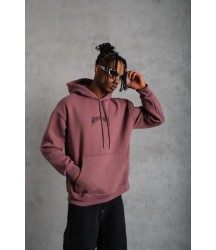 Erkek Kordon İpli Baskılı Kapüşonlu Sweatshirt - Gül Kurusu