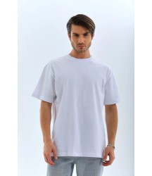 Unisex Oversize Düz Bisiklet Yaka T-Shirt - Beyaz
