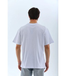 Unisex Oversize Düz Bisiklet Yaka T-Shirt - Beyaz