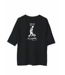 Unisex Bisiklet Yaka Baskılı Oversize T-Shirt - Siyah