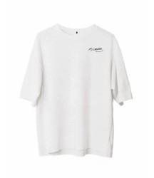 Unisex Bisiklet Yaka Baskılı Oversize T-Shirt - Beyaz