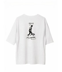 Unisex Bisiklet Yaka Baskılı Oversize T-Shirt - Beyaz