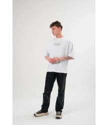 Unisex Bisiklet Yaka Baskılı Oversize T-Shirt - Beyaz
