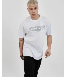 Unisex Bisiklet Yaka Baskılı Oversize T-Shirt - Beyaz