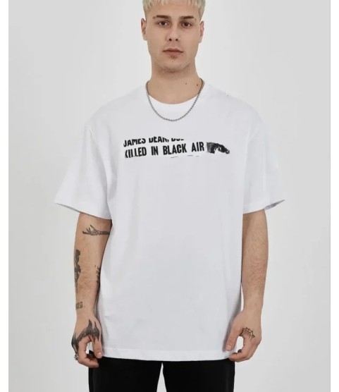 Unisex Bisiklet Yaka Baskılı Oversize T-Shirt - Beyaz