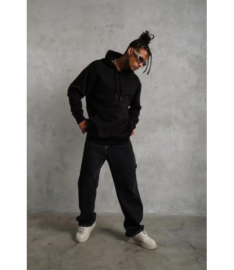 3 İplik Kapşonlu Sweatshirt Hoodie - Siyah