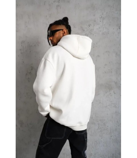 3 İplik Kapşonlu Sweatshirt Hoodie - Beyaz