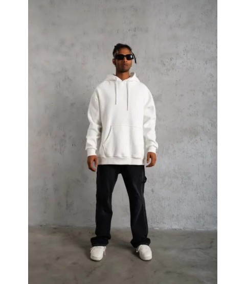 3 İplik Kapşonlu Sweatshirt Hoodie - Beyaz