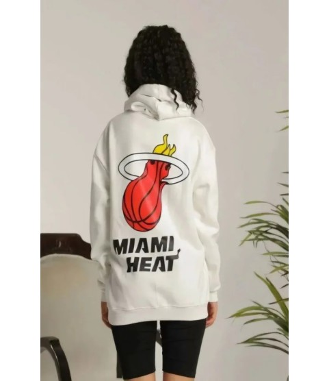 Unisex Kapşonlu Baskılı Sweetshirt - Beyaz