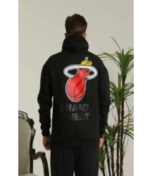 Unisex Kapşonlu Baskılı Sweetshirt - Siyah