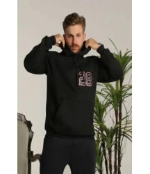 Unisex Kapşonlu Baskılı Sweetshirt - Siyah