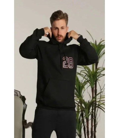 Unisex Kapşonlu Baskılı Sweetshirt - Siyah