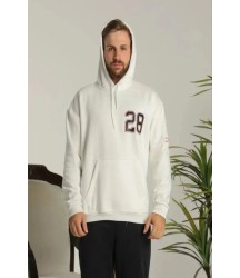 Unisex Kapşonlu Baskılı Sweetshirt - Beyaz