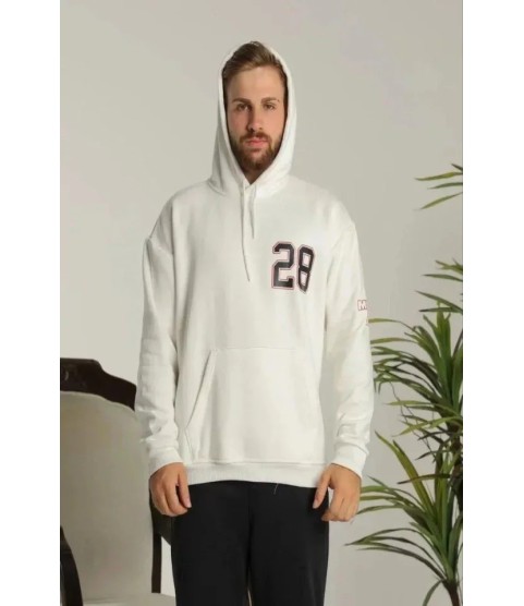 Unisex Kapşonlu Baskılı Sweetshirt - Beyaz