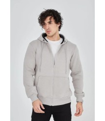 Unisex Tam Fermuarlı Kapşonlu  SweatShirt - Boyalı Gri