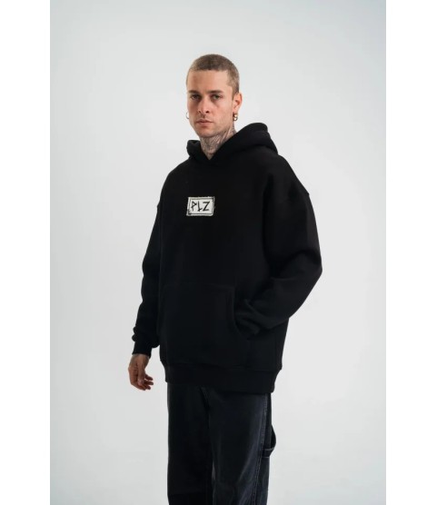 Unisex Kapşonlu Uzun Kol Patchli Nakışlı SweatShirt - Siyah