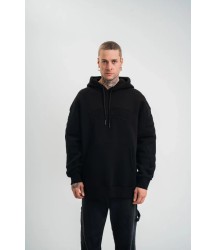 Double Oversize Kapşonlu Nakışlı SweatShirt - Siyah