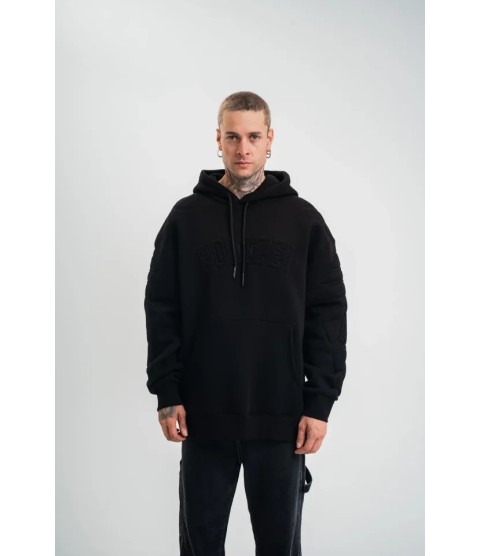 Double Oversize Kapşonlu Nakışlı SweatShirt - Siyah