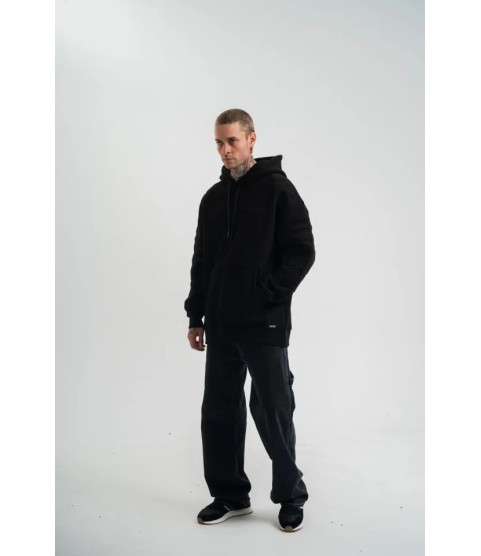 Double Oversize Kapşonlu Nakışlı SweatShirt - Siyah