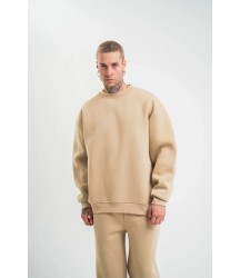 Uzun Kol Bisiklet Yaka Basic SweatShirt - Bej