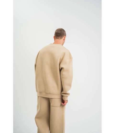 Uzun Kol Bisiklet Yaka Basic SweatShirt - Bej