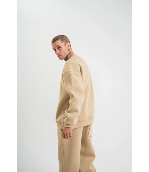 Uzun Kol Bisiklet Yaka Basic SweatShirt - Bej