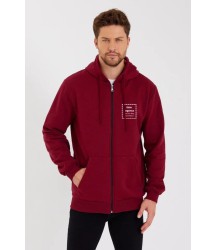 Unisex Tam Fermuarlı Kapşonlu Özel Tasarım SweatShirt - Bordo