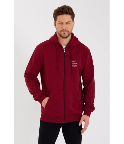 Unisex Tam Fermuarlı Kapşonlu Özel Tasarım SweatShirt - Bordo