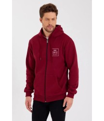 Unisex Tam Fermuarlı Kapşonlu Özel Tasarım SweatShirt - Bordo