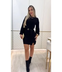 Kadın Uzun Kollu Yuvarlak Yakalı Kısa Triko Elbise