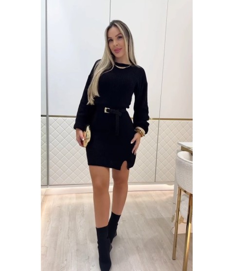 Kadın Uzun Kollu Yuvarlak Yakalı Kısa Triko Elbise
