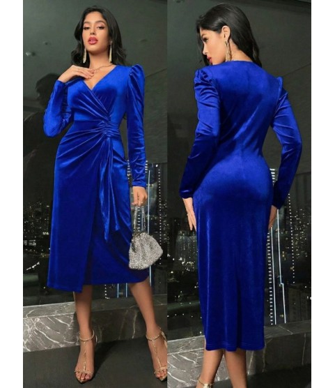 Kadın Uzun Kollu Kruvaze Yakalı Yandan Büzgülü Midi Kadife Elbise Kadın Uzun Kollu Kruvaze Yakalı Yandan Büzgülü Midi Kadife Elbise