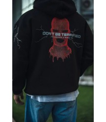 Üç İplik Kapüşonlu Baskılı Oversize SweatShirt- Siyah